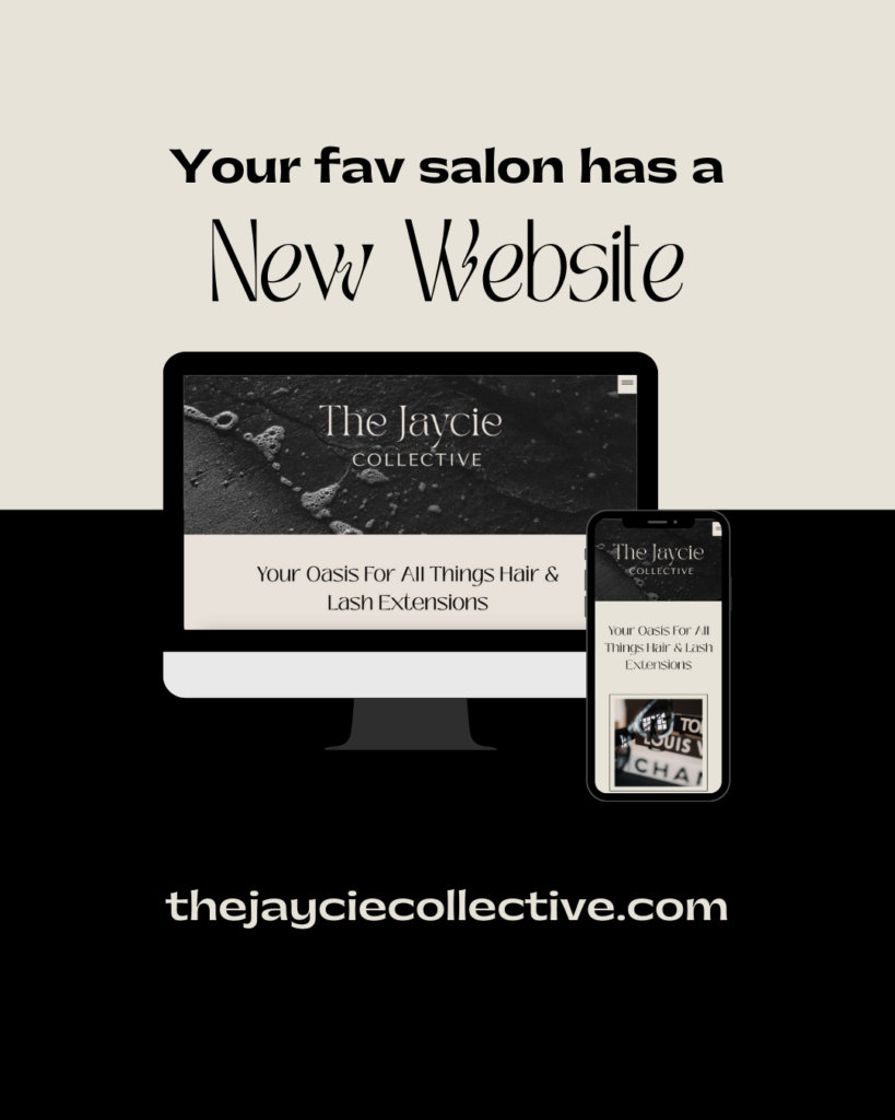 Social media announcement for web and brand design project, The Jaycie Collective 