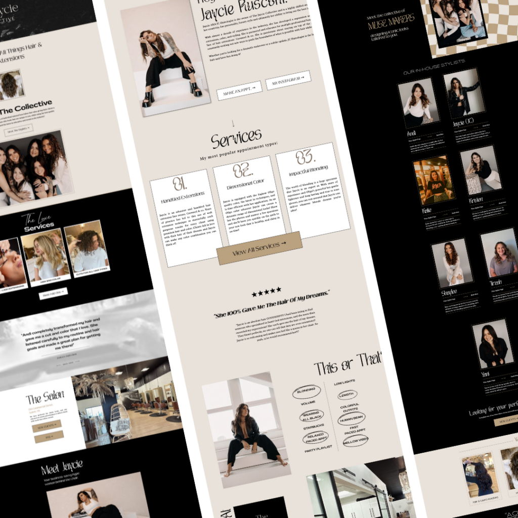 Website preview for The Jaycie Collective Hair Salon, web design by Ruby Works Co